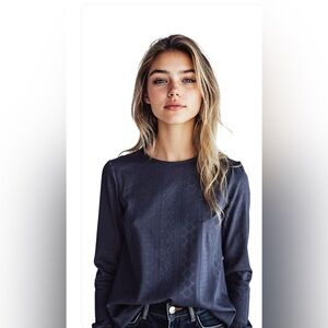 nwt- Elegant Navy Blue Eyelet Top
Classic Long Sleeve Casual Office Blouse